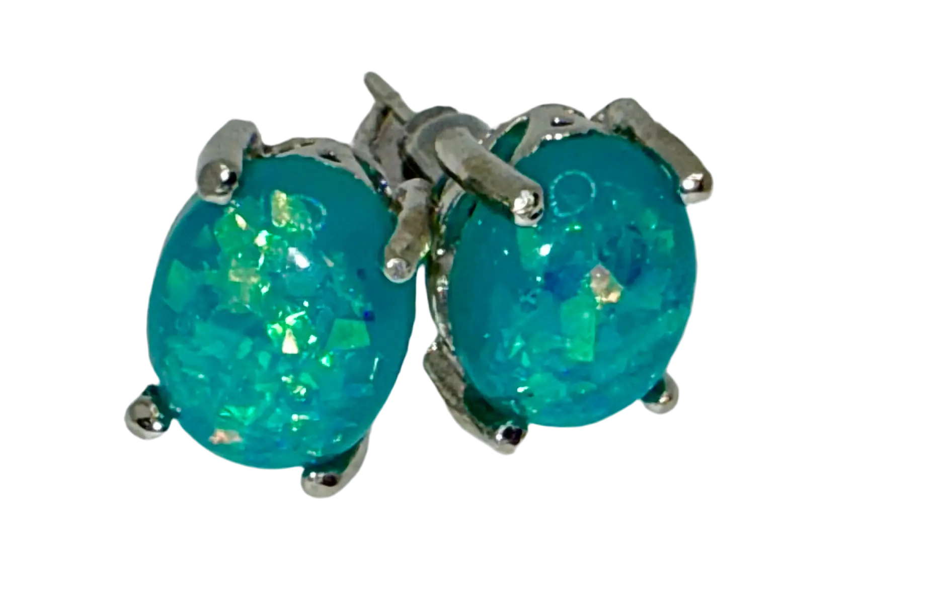 Sleek Blue Opal Stud Earrings – 925 Silver Gemstone Earrings Generic