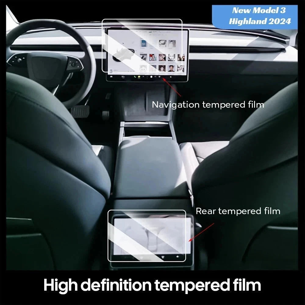 Tempered Glass Film Protector for New Tesla Model 3 Highland 2024 Model Y Launch Juniper 2025 Center Control Touch Screen TRUST 365 Media    tesla window sunscreen protector  TRUST 365 Media
