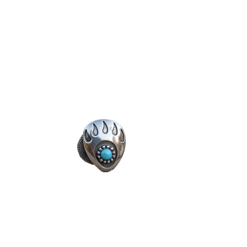 Silver-Tone Bear Paw Stud Earrings, Blue Stone Centre