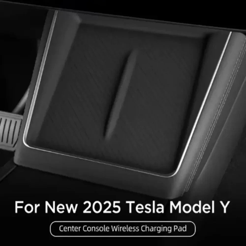 Wireless Charge Pad For Tesla Model Y LAUNCH 2025 Juniper Plaid Center Console Charging Station Mat Silicone Protector Anti-skid charging pad Trust Media 365   wireless charge pad tesla