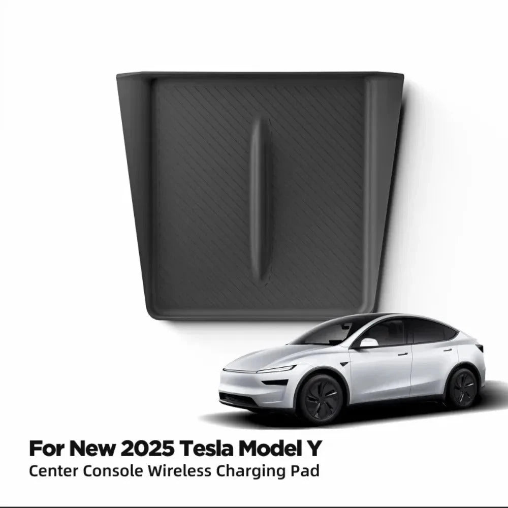 Wireless Charge Pad For Tesla Model Y LAUNCH 2025 Juniper Plaid Center Console Charging Station Mat Silicone Protector Anti-skid charging pad Trust Media 365   wireless charge pad tesla