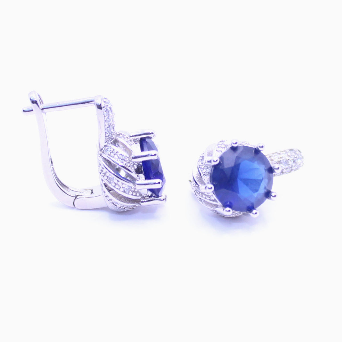 Purple Rhinestone Round Drop Earrings with Silver-Tone Pave Cap