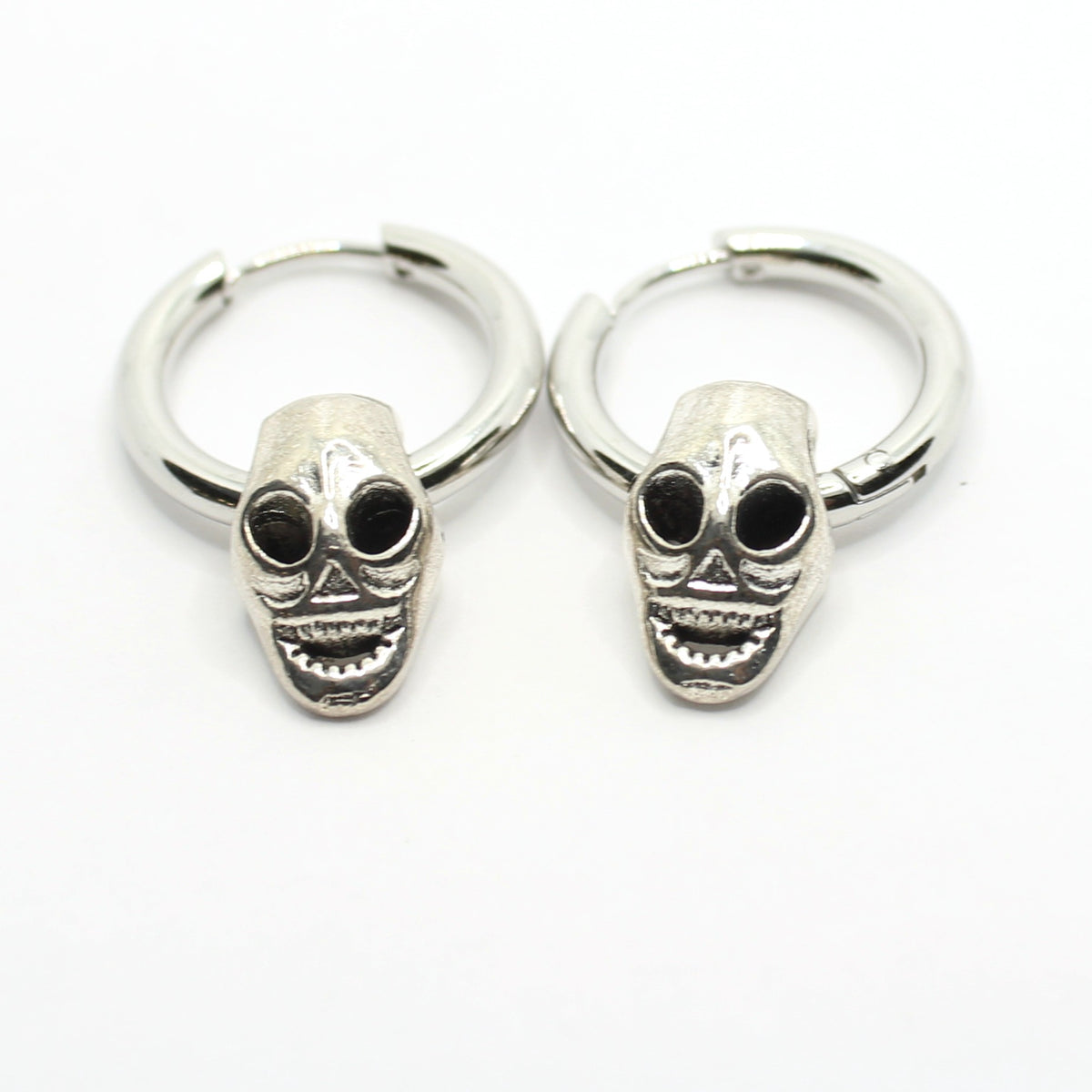 Skull Charm Huggie Hoop Earrings, Silver-Tone, Hinged