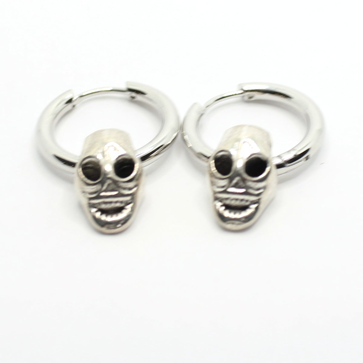 Skull Charm Huggie Hoop Earrings, Silver-Tone, Hinged - view 2