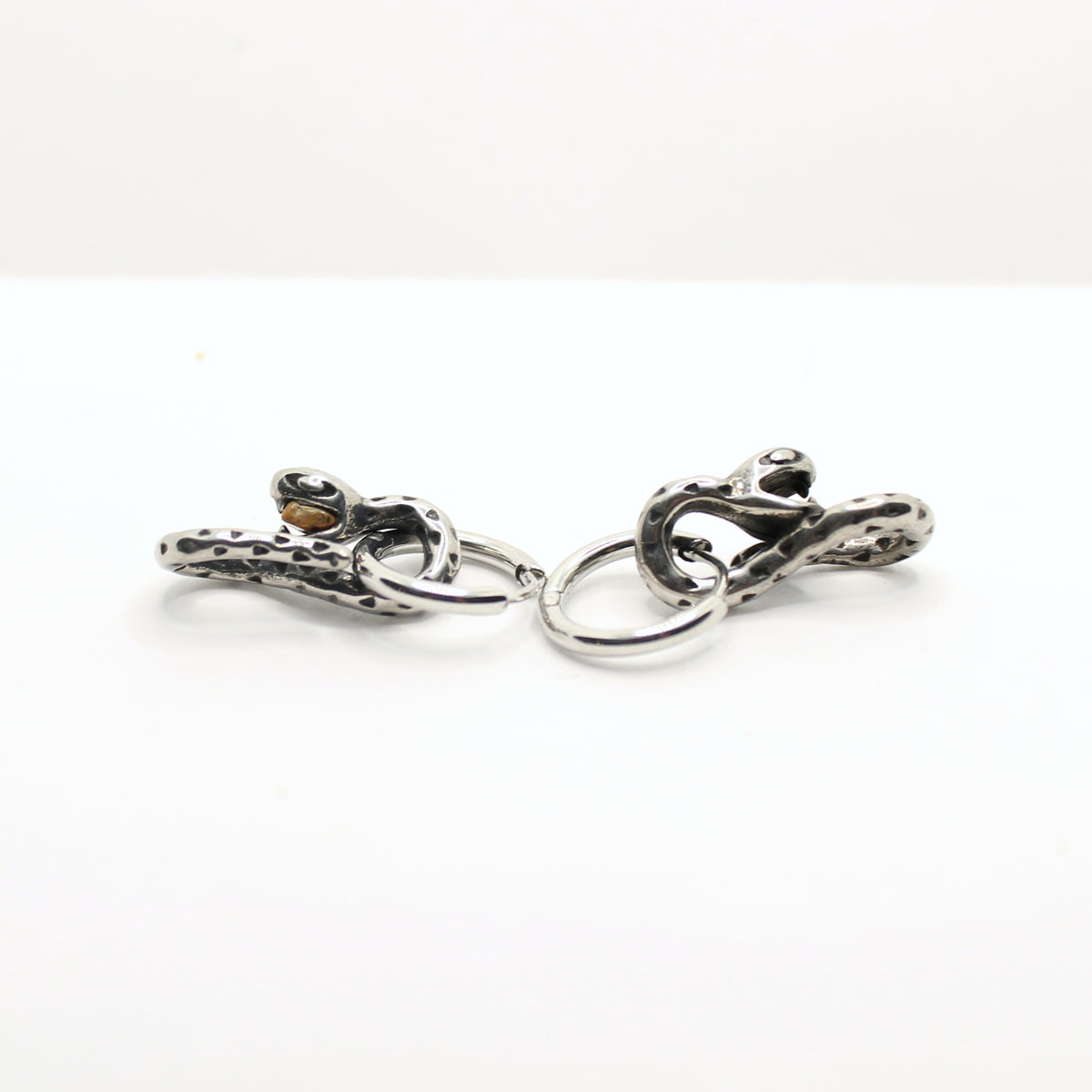 Coiled Snake Charm Huggie Hoop Earrings, Antiqued Silver-Tone