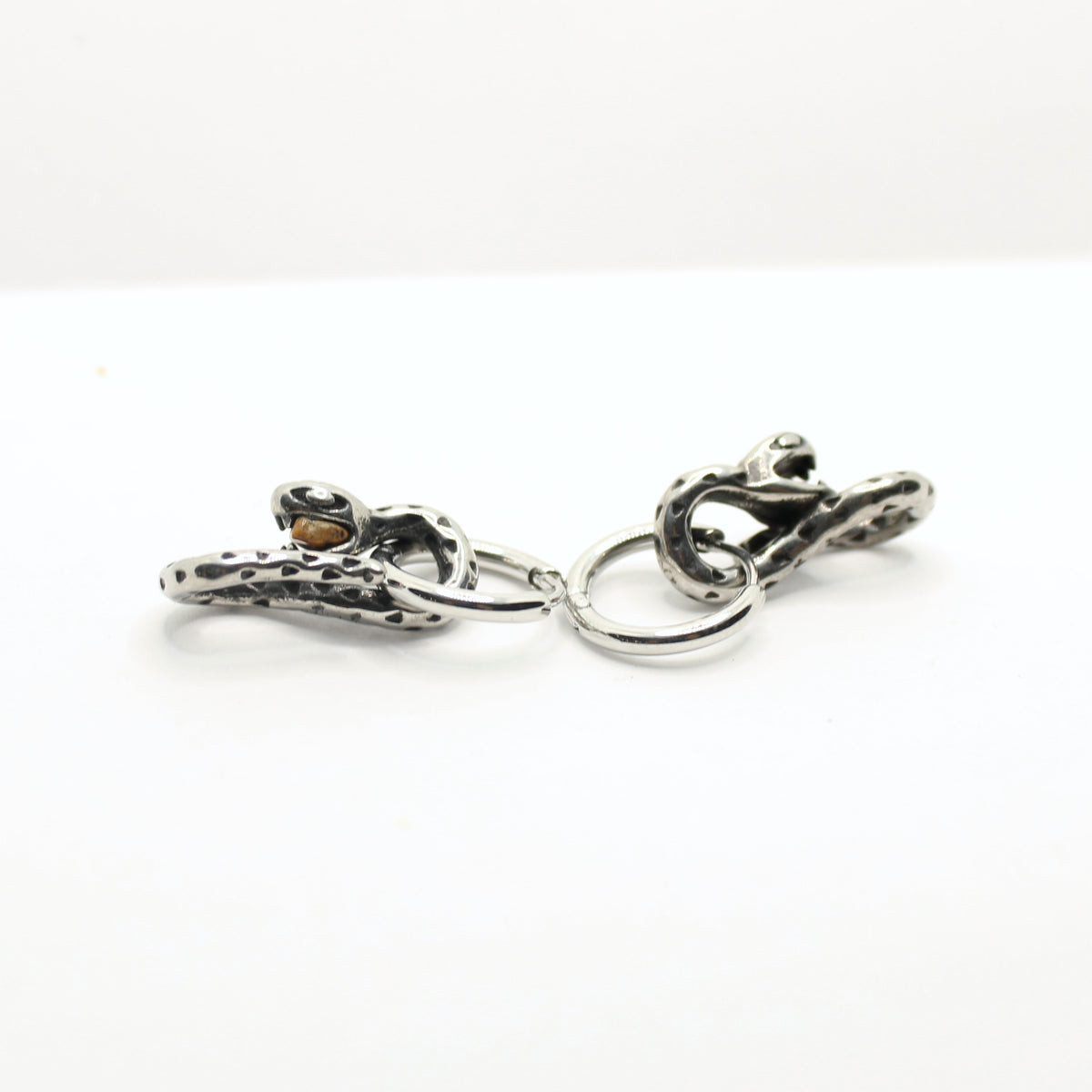 Coiled Snake Charm Huggie Hoop Earrings, Antiqued Silver-Tone - view 2