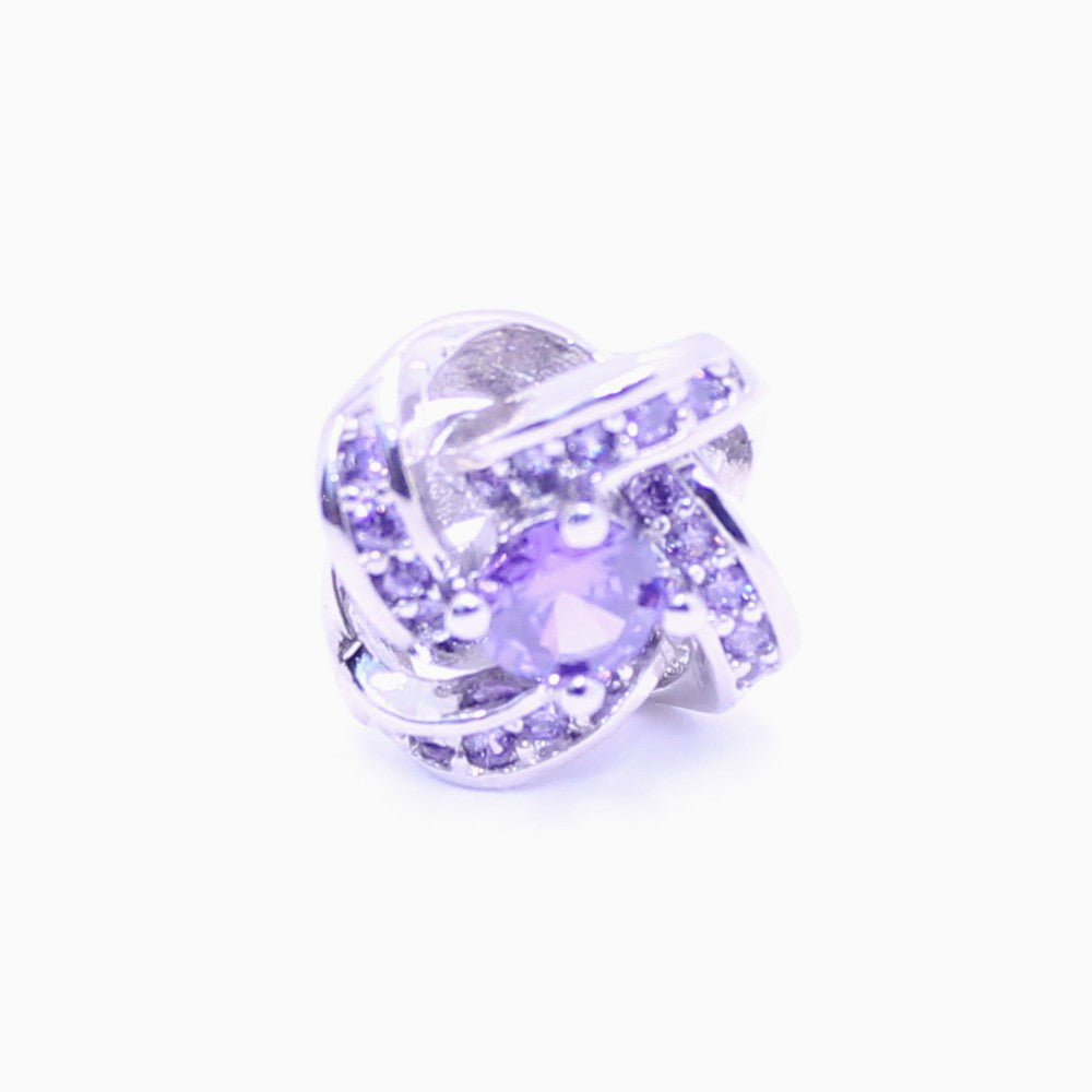 Purple Rhinestone Love Knot Stud Earrings, Silver-Tone, Post Backs - view 2