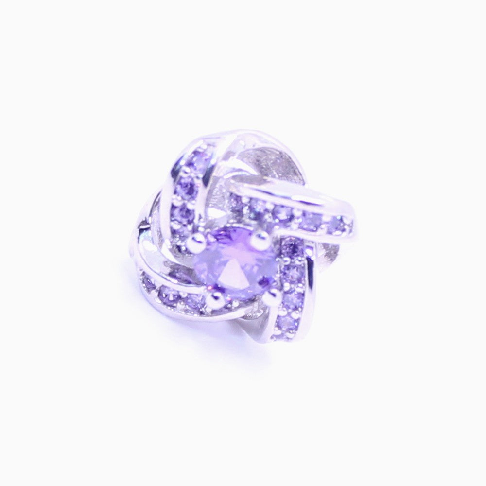 Purple Rhinestone Love Knot Stud Earrings, Silver-Tone, Post Backs - view 3