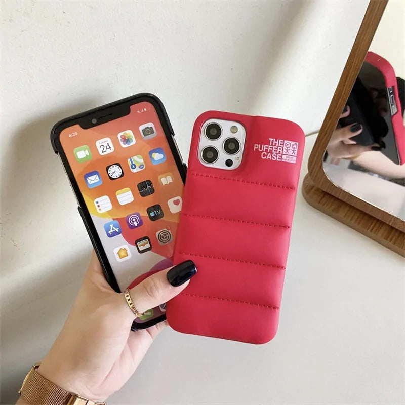 For Fashion Brand Down Jacket Phone Case For iPhone - Puffer case Pink Phone 12 Mini