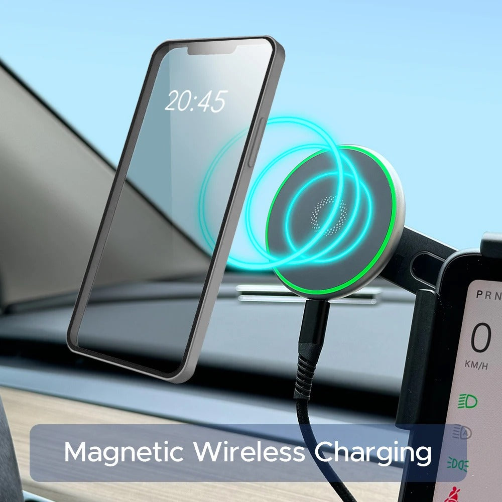 Car Phone Mount Holder 15W Magnetic Magsafe Wireless Charger for Tesla New Model Y Launch 2025-2020 Model 3 Highland 2024-2017