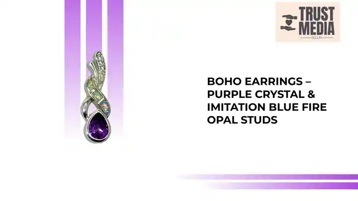 Boho Earrings &ndash; Purple Crystal &amp; Imitation Blue Fire Opal Studs by@Outfy
