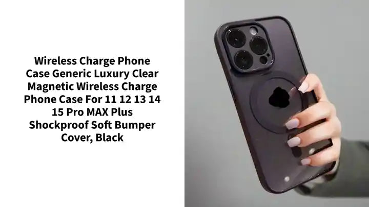 Wireless Charge Phone Case Generic Luxury Clear Magnetic Wireless Charge Phone Case for 11 12 13 14 15 Pro MAX Plus Shockproof Soft Bumper Cover, Black by@Outfy