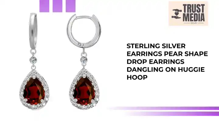 sterling silver earrings Pear Shape Drop Earrings Dangling On Huggie Hoop by@Outfy