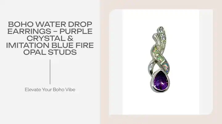 Boho Water Drop Earrings &ndash; Purple Crystal &amp; Imitation Blue Fire Opal Studs by@Outfy