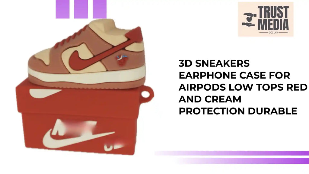 3D Sneakers Earphone Case For Airpods Low Tops red and cream protection durable by@Outfy