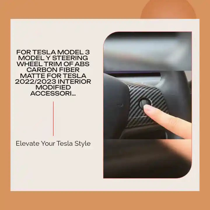For Tesla Model 3 Model Y Steering Wheel Trim Of ABS Carbon Fiber Matte For Tesla 2022/2023 Interior Modified Accessories by@Outfy