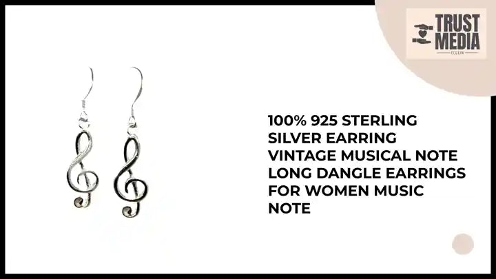 100% 925 Sterling Silver Earring Vintage musical note Long Dangle Earrings For Women music note by@Outfy