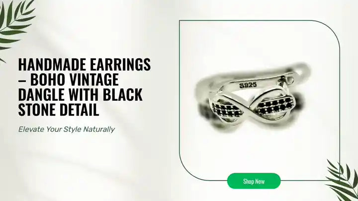 Handmade Earrings &ndash; Boho Vintage Dangle with Black Stone Detail by@Outfy