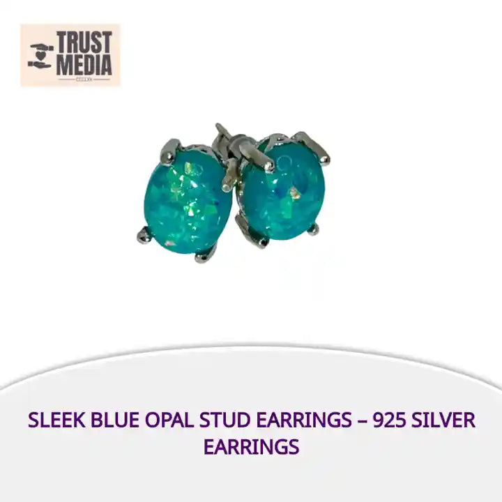 Sleek Blue Opal Stud Earrings &ndash; 925 silver earrings by@Outfy