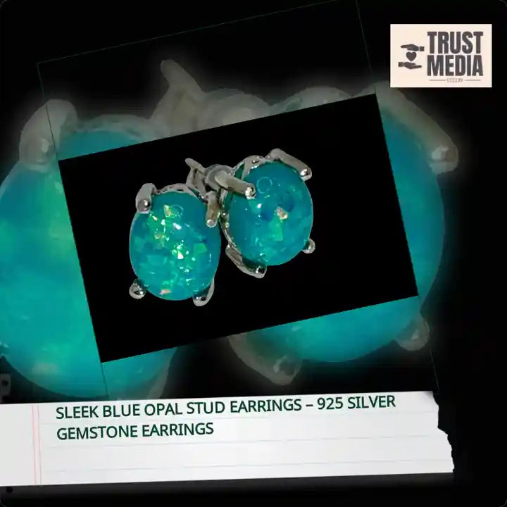 Sleek Blue Opal Stud Earrings &ndash; 925 Silver Gemstone Earrings by@Outfy