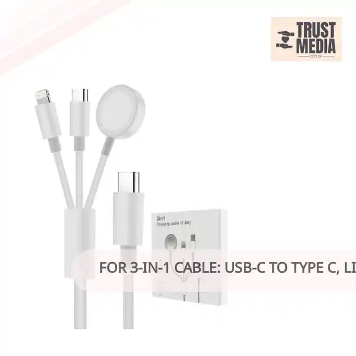 For 3-in-1 Cable: USB-C to Type C, Lightning, and iWatch Magnetic Wireless Charger by@Outfy