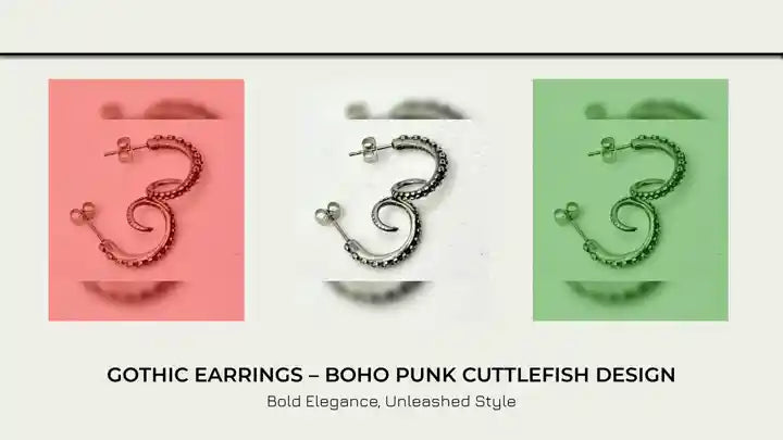 Gothic Earrings &ndash; Boho Punk Cuttlefish Design by@Outfy