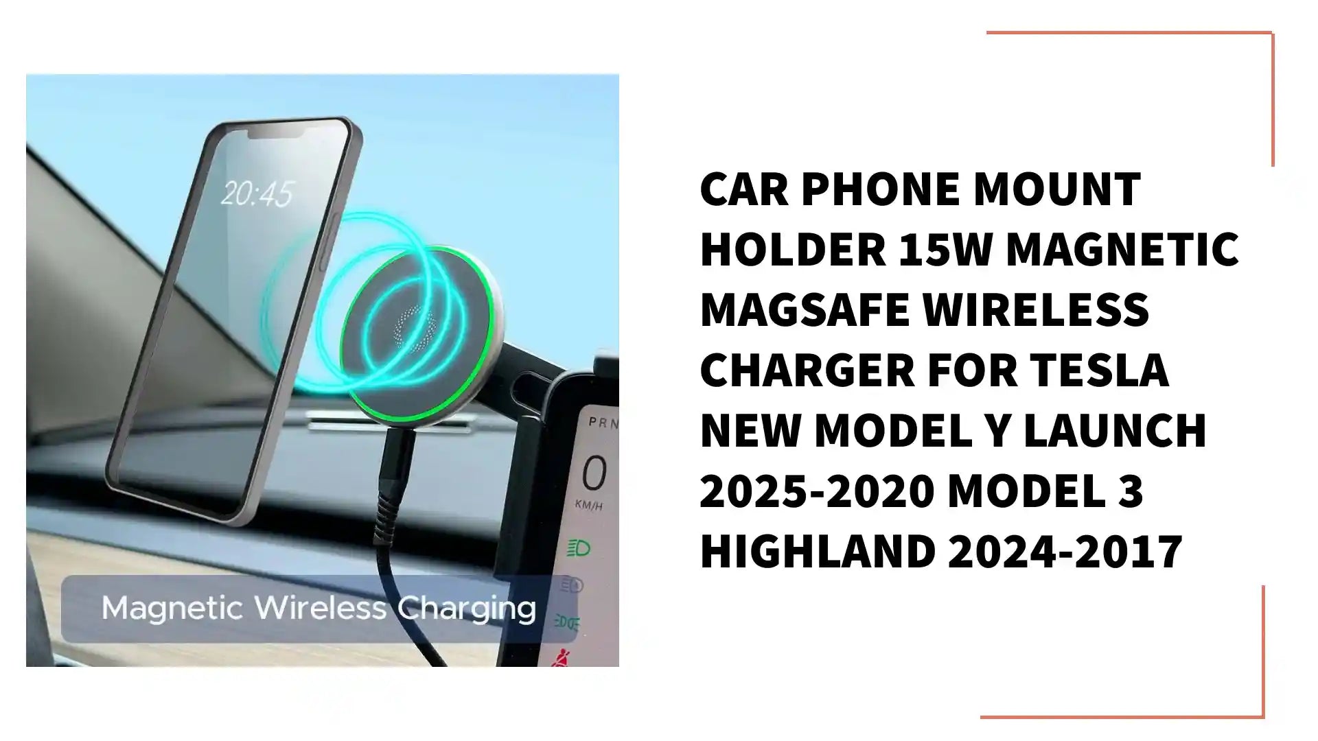 Car Phone Mount Holder 15W Magnetic Magsafe Wireless Charger for Tesla New Model Y Launch 2025-2020 Model 3 Highland 2024-2017 by@Outfy