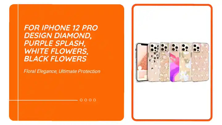 For iPhone 12 Pro Design Diamond, Purple Splash, White Flowers, Black Flowers by@Outfy