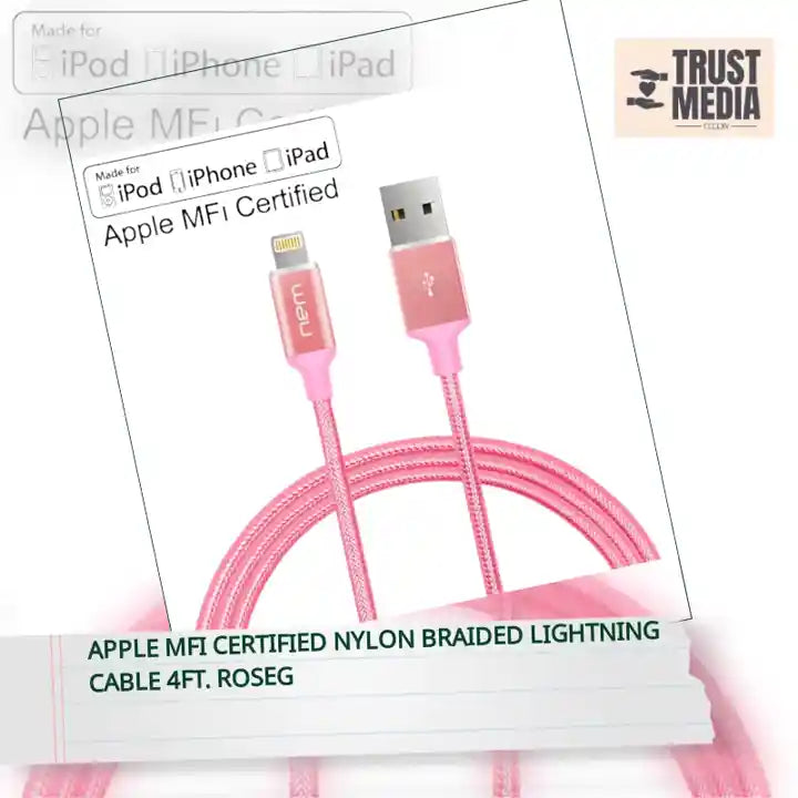 Apple MFi Certified Nylon Braided Lightning Cable 4Ft. RoseG by@Outfy