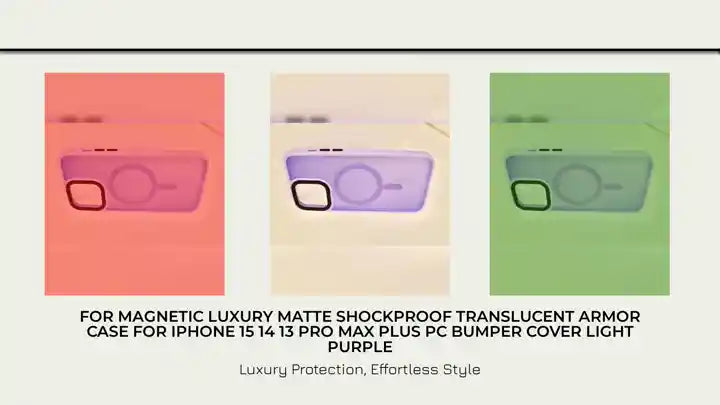 For Magnetic Luxury Matte Shockproof Translucent Armor Case For iPhone 15 14 13 Pro Max Plus PC Bumper Cover Light Purple by@Outfy