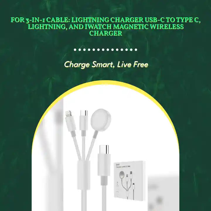 For 3-in-1 Cable: Lightning Charger USB-C to Type C, Lightning, and iWatch Magnetic Wireless Charger by@Outfy