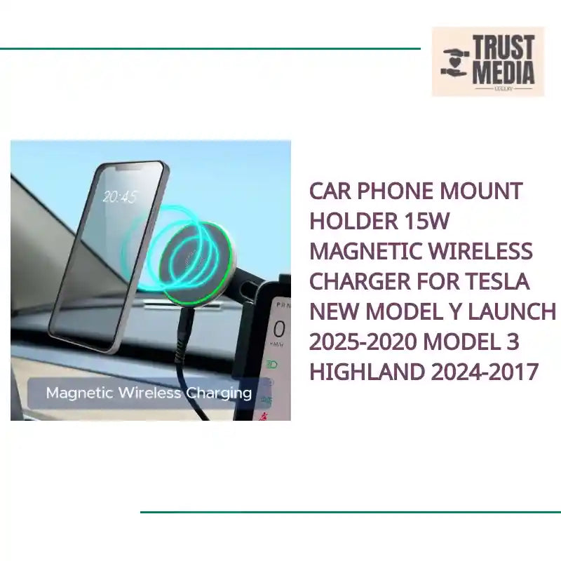 Car Phone Mount Holder 15W Magnetic Wireless Charger for Tesla New Model Y Launch 2025-2020 Model 3 Highland 2024-2017 by@Outfy