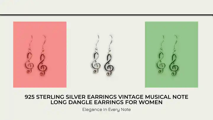 925 sterling silver earrings Vintage Musical Note Long Dangle Earrings For Women by@Outfy