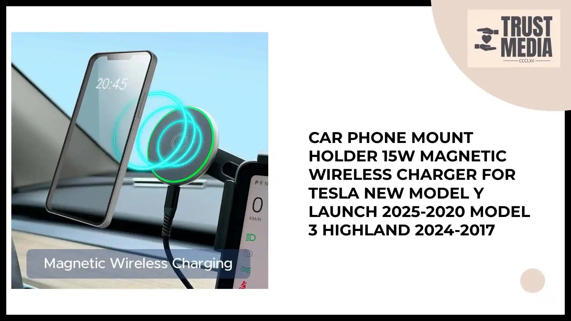Car Phone Mount Holder 15W Magnetic Wireless Charger for Tesla New Model Y Launch 2025-2020 Model 3 Highland 2024-2017 by@Outfy