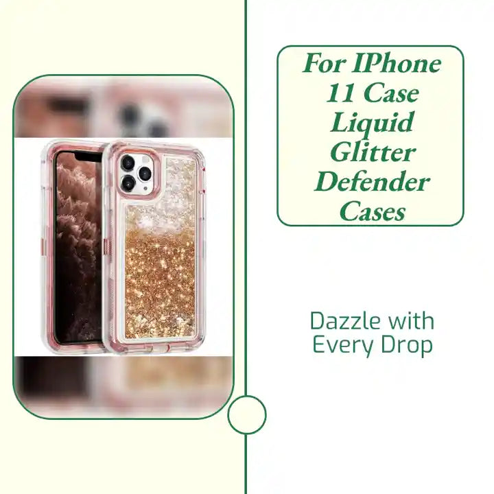 For iPhone 11 case Liquid Glitter Defender Cases by@Outfy