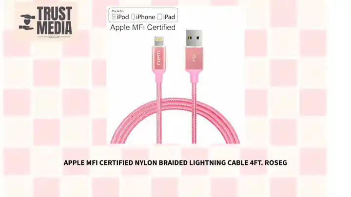 Apple MFi Certified Nylon Braided Lightning Cable 4Ft. RoseG by@Outfy