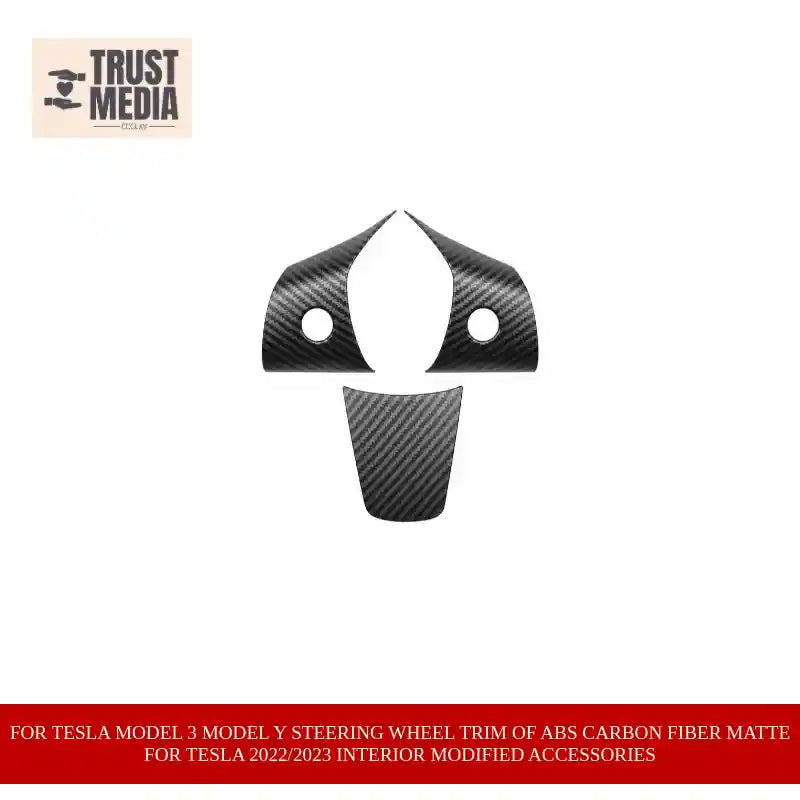 For Tesla Model 3 Model Y Steering Wheel Trim Of ABS Carbon Fiber Matte For Tesla 2022/2023 Interior Modified Accessories by@Outfy