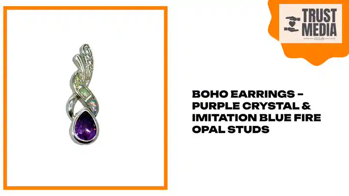 Boho Earrings &ndash; Purple Crystal &amp; Imitation Blue Fire Opal Studs by@Outfy