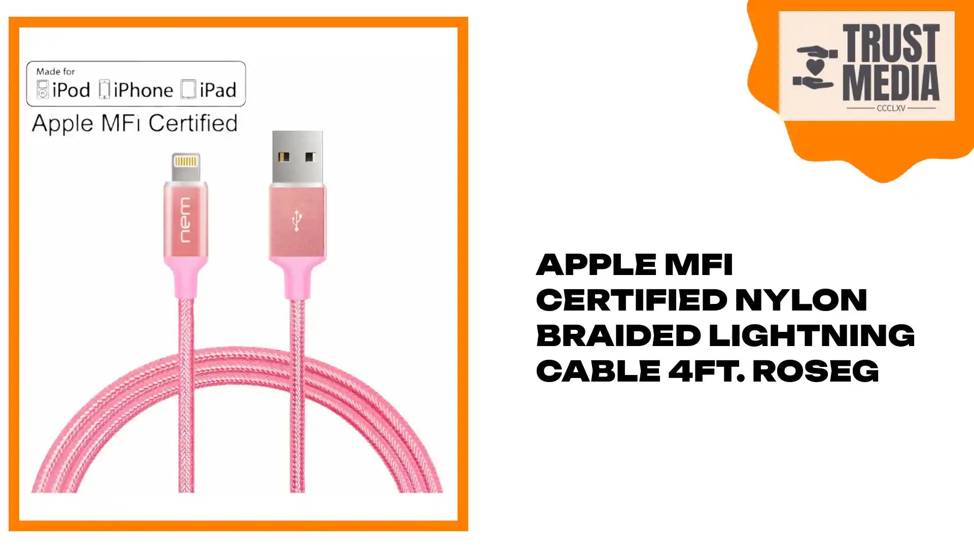 Apple MFi Certified Nylon Braided Lightning Cable 4Ft. RoseG by@Outfy