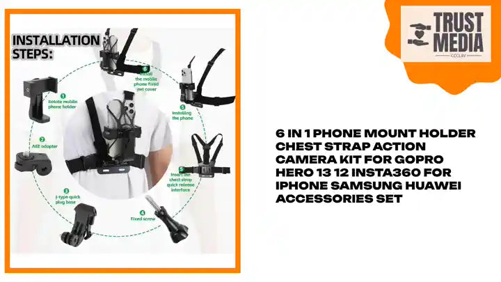 6 in 1 Phone Mount Holder Chest Strap Action Camera Kit For GoPro Hero 13 12 Insta360 For iPhone Samsung Huawei Accessories Set by@Outfy