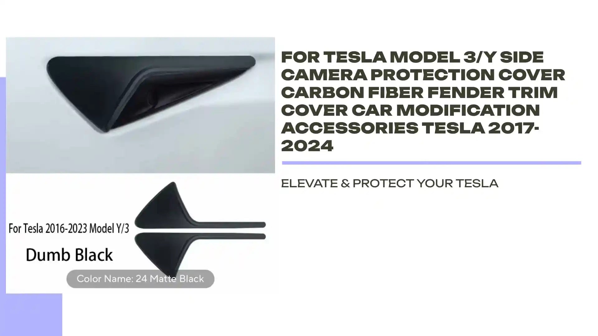 For Tesla Model 3/Y Side Camera Protection Cover Carbon Fiber Fender Trim Cover Car Modification Accessories Tesla 2017-2024 by@Outfy