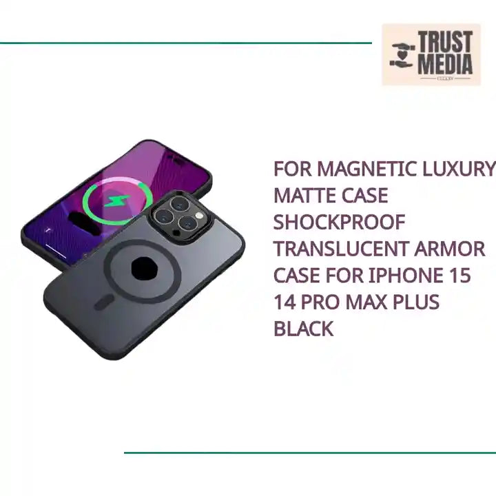 For Magnetic Luxury Matte Case Shockproof Translucent Armor Case For iPhone 15 14 Pro Max Plus Black by@Outfy