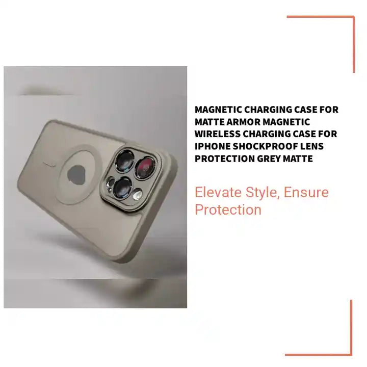 Magnetic Charging Case For Matte Armor Magnetic Wireless Charging Case For iPhone Shockproof Lens Protection Grey Matte by@Outfy