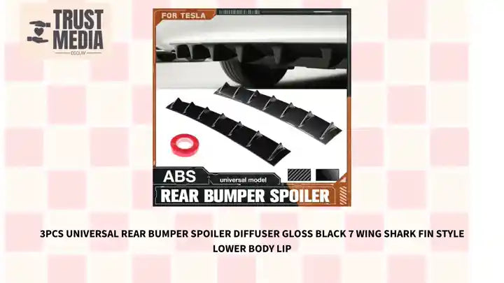 3pcs Universal Rear Bumper Spoiler Diffuser Gloss Black 7 Wing Shark Fin Style Lower Body Lip by@Outfy