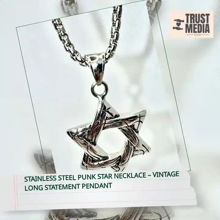 Stainless Steel Punk Star Necklace &ndash; Vintage Long Statement Pendant by@Outfy