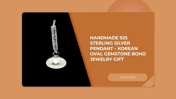 Handmade 925 Sterling Silver Pendant &ndash; Korean Oval Gemstone Boho Jewelry Gift by@Outfy