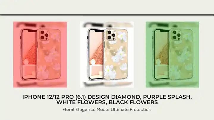iPhone 12/12 Pro (6.1) Design Diamond, Purple Splash, White Flowers, Black Flowers by@Outfy