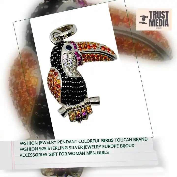 Fashion Jewelry Pendant Colorful Birds Toucan Brand Fashion 925 Sterling Silver Jewelry Europe Bijoux Accessories Gift For Woman Men Girls by@Outfy