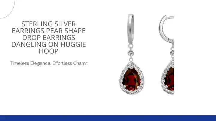 sterling silver earrings Pear Shape Drop Earrings Dangling On Huggie Hoop by@Outfy