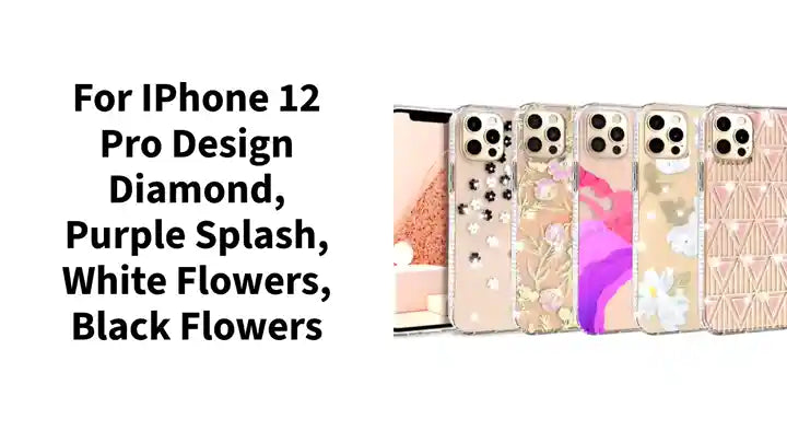 For iPhone 12 Pro Design Diamond, Purple Splash, White Flowers, Black Flowers by@Outfy